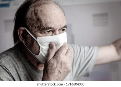 Elderly Man At Home Mask Isolation