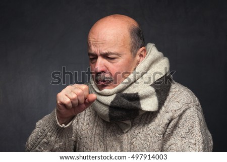 Elderly man is ill from colds or pneumonia. Suffering from flu virus.