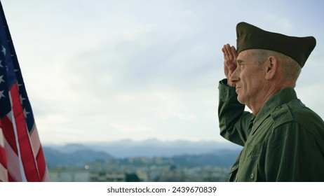 Elderly Man Stand Against American Flag For Veterans Day Holiday - Powered by Shutterstock