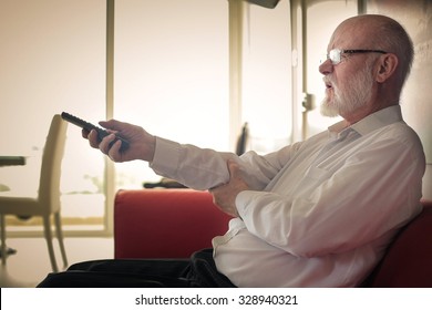 Elderly Man Watching Tv