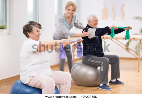 Elderly Man Woman Exercising On Gymnastic Stock Photo (Edit Now) 1499233556