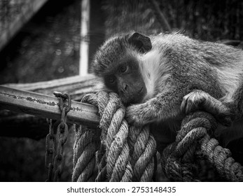elderly monkey resting and thinking