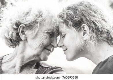 Elderly Mother And Daughter Face To Face