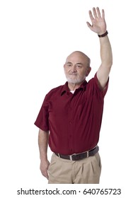 Elderly Old Man Wearing Casual Clothing Waving; Isolated On White Background