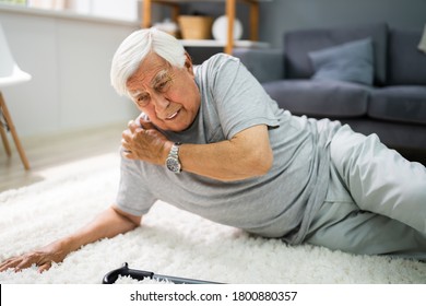 Elderly Senior Man Slip And Fall. Fallen Old Person