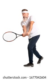 Elderly Tennis Player On White Background