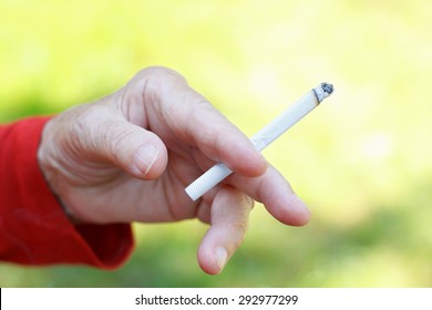 Elderly Woman Addicted To Nicotine And Smoking