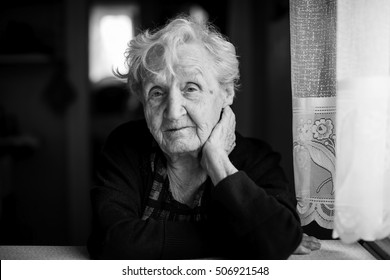 An Elderly Woman, Black-and-white Portrait.