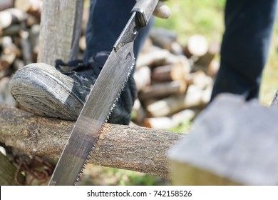 Elderly Woman Chopping Firewood