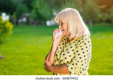 Elderly Woman Crying. Older Lady Outdoors. My Heart Is Broken. Fate Is Cruel.