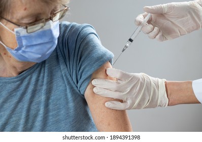 Elderly Woman Getting Coronavirus Vaccine