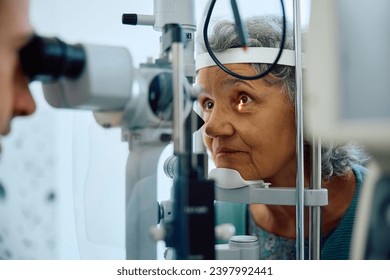 Elderly woman having her eyesight checked at ophthalmology clinic. - Powered by Shutterstock