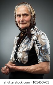 Elderly Woman With Kerchief, Studio Portrait