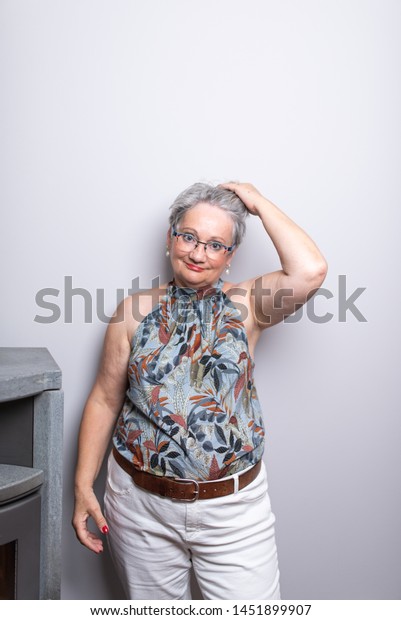 Elderly Woman Short Gray Hair Glasses Stock Photo Edit Now