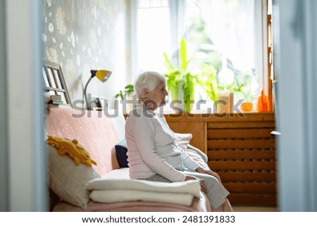 Similar – Image, Stock Photo Elderly woman sitting on couch and using mobile phone at home