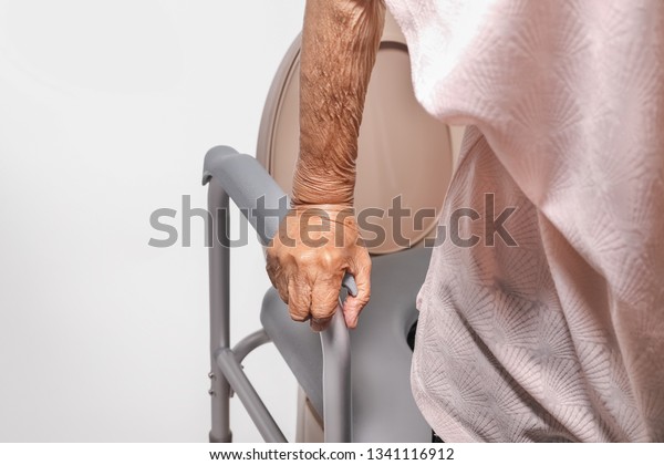 Elderly Woman Using Mobile Toilet Seat Stock Photo Edit Now