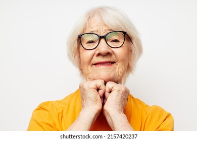 Elderly Woman Vision Problems With Glasses Light Background