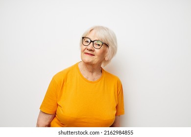 Elderly Woman Vision Problems With Glasses Isolated Background