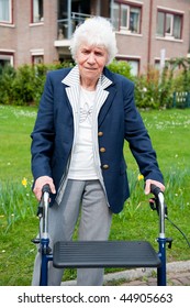 Elderly Woman With Walker Friendly Smiling