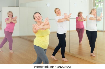 Elderly Women Having Dance Training In Studio, Practicing Active Dances, Healthy Lifestyle