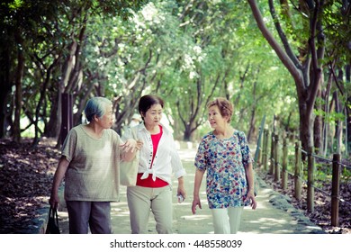Elderly women who are walking in the nature