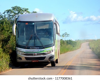 Eldorado Dos Carajas/Para/Brazil - May 05, 2013: Bus Of The Transbrasiliana Company That Carries Passengers Between The Cities Of Belem And Parauapebas, In The State Of Para.