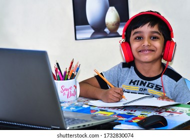 E-learning Class Enjoy,  Sharjah Indian School Grade 1 Student, During Covid19 Lock Down Situation In Sharjah , United Arab Emirates, May 3rd , 2020