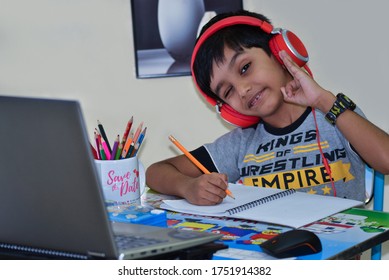 E-learning Class Enjoy, Sharjah Indian School Grade 1 Student, During Covid19 Lock Down Situation In Sharjah , United Arab Emirates, May 3rd , 2020