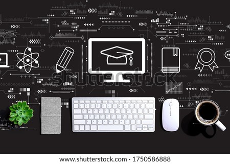 E-learning concept with a computer keyboard and a mouse