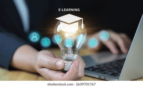 E-learning concept: Graduate certificate program, online study, creative ideas, and knowledge acquisition for internet education. 
