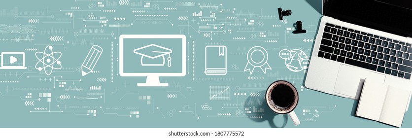 E-learning concept with a laptop computer on a desk - Shutterstock ID 1807775572