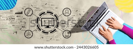 E-learning concept with person using a laptop computer
