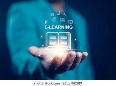  E-learning education concept, internet lessons and online webinar.  who attends online lessons on a digital Education  learning online with webinar, learn,training, education, course, tutorial,
