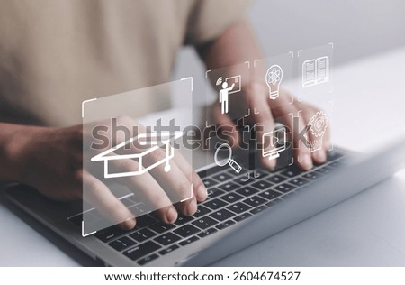  E-learning education concept, internet lessons and online webinar.  who attends online lessons on a digital Education  learning online with webinar, learn,training, education, course, tutorial,
