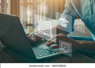 e-learning education concept, learning online with webinar, video tutorial, internet lessons - Shutterstock ID 1865958031