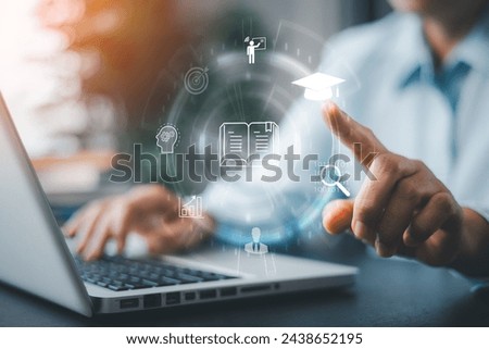 E-learning education concept, learning online with webinar, video tutorial, internet lessons, internet lessons and online webinar. Online lessons on a digital screen. Education internet Technology.