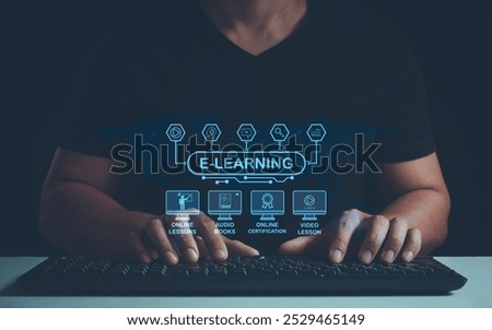 e-learning education concept, learning online with webinar, video tutorial, internet lessons. Concept of Online education. Online education training and e-learning webinar on internet for personal.