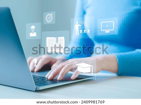  e-learning education Internet lessons, technology, internet education People attending online lessons on digital screens Study knowledge for creativity and problem solving.