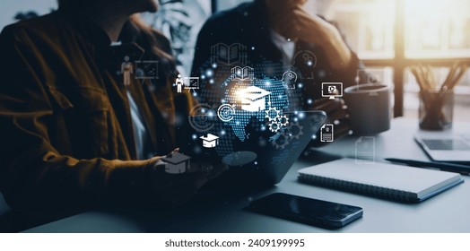 E-learning graduate certificate program concept. Man hands showing graduation hat in light bulb, Internet education course degree, study knowledge, creative thinking idea, problem-solving solution.