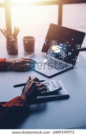 E-learning graduate certificate program concept. Man hands showing graduation hat in light bulb, Internet education course degree, study knowledge, creative thinking idea, problem-solving solution.