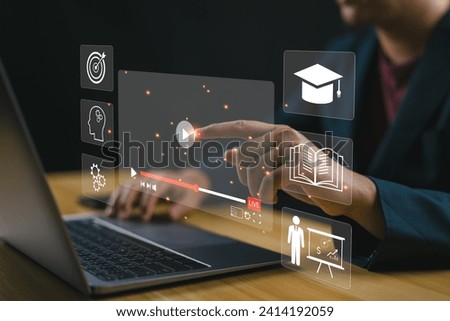 E-learning graduate certificate program concept. Man use computer laptop for online study, study knowledge to creative thinking idea and problem-solving solution, Internet education course degree.