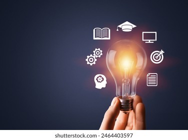 E-learning graduate program, hands showing light bulb