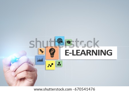 E-Learning on the virtual screen. Internet education concept.