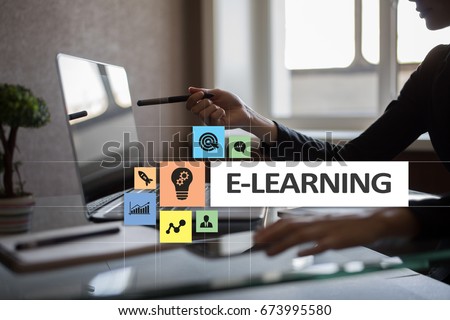 E-Learning on the virtual screen. Internet education concept.
