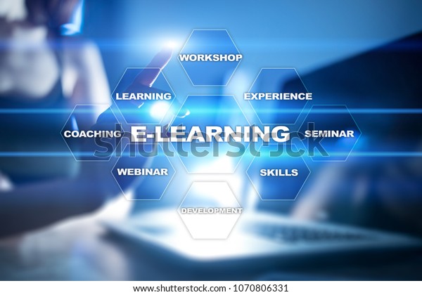 Elearning On Virtual Screen Internet Education Stock Photo 1070806331 ...
