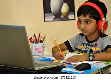 E-learning Sharjah Indian School Grade 1 Student, During Covid19 Lock Down Situation In Sharjah , United Arab Emirates, May 3rd , 2020