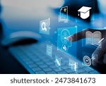 E-learning technology, webinar, online education and training to develop new skills and knowledge. artificial intelligence,AI-enhanced learning with personalized courses. Remote learning on internet. 