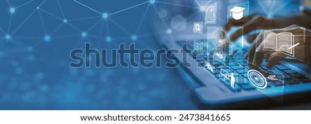 E-learning technology, webinar, online education and training to develop new skills and knowledge. artificial intelligence,AI-enhanced learning with personalized courses. Remote learning on internet. 