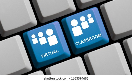 E-Learning- oder Virtual-Classroom-Konzept auf blauer Computertastatur