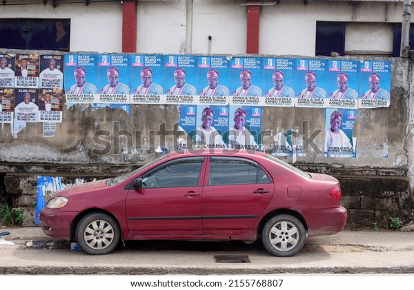Election campaign\
posters are seen in Lagos, NIGERIA, on May 7, 2022. Presidential\
elections to hold in\
2023